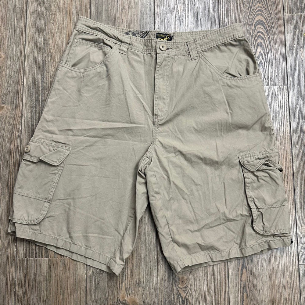 Oneill Cargo Shorts Khaki Tan Size 36 Y2K Logo Graphic Utility Pockets Skate
